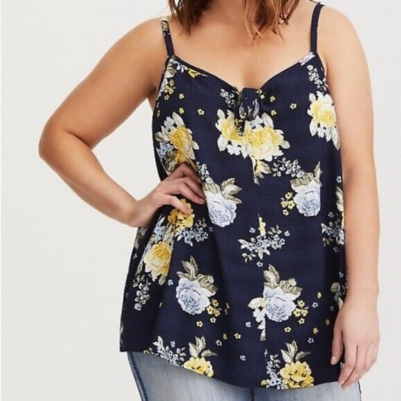 Torrid Dark Blue and Yellow Tie Front Camisole Blouse Women’s Plus Size 3 - Picture 1 of 5